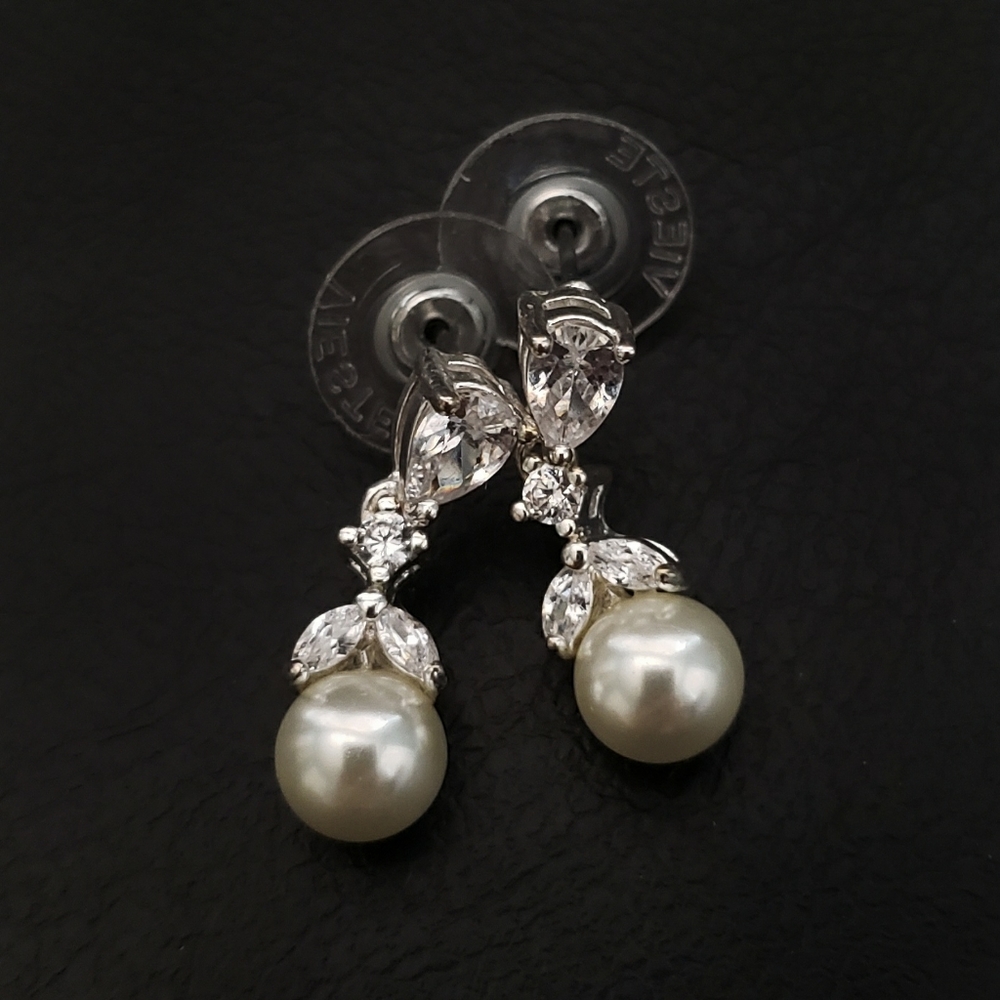 Vieste faux pearl and clear stone earrings